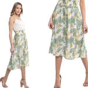 NWT SKIES ARE BLUE (ANTHRO) Pineapple Multi Print Midi Skirt Yellow/Green Sz 3X